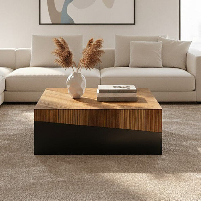 Gabor Black and Natural Bamboo Large Square Coffee Table