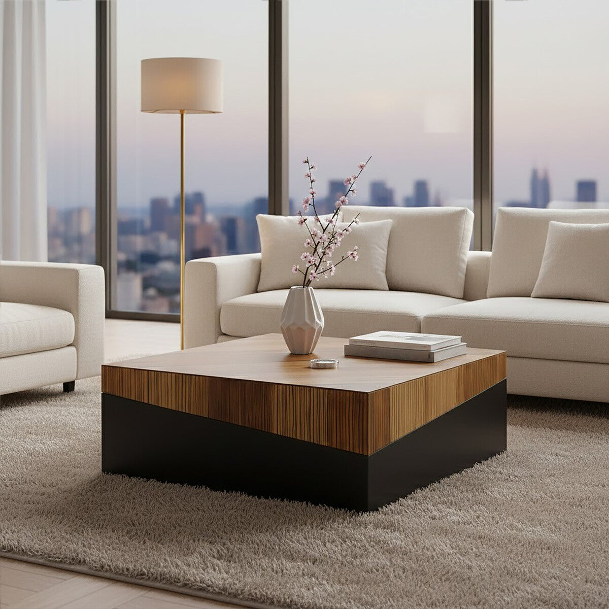 Gabor Black and Natural Bamboo Large Square Coffee Table