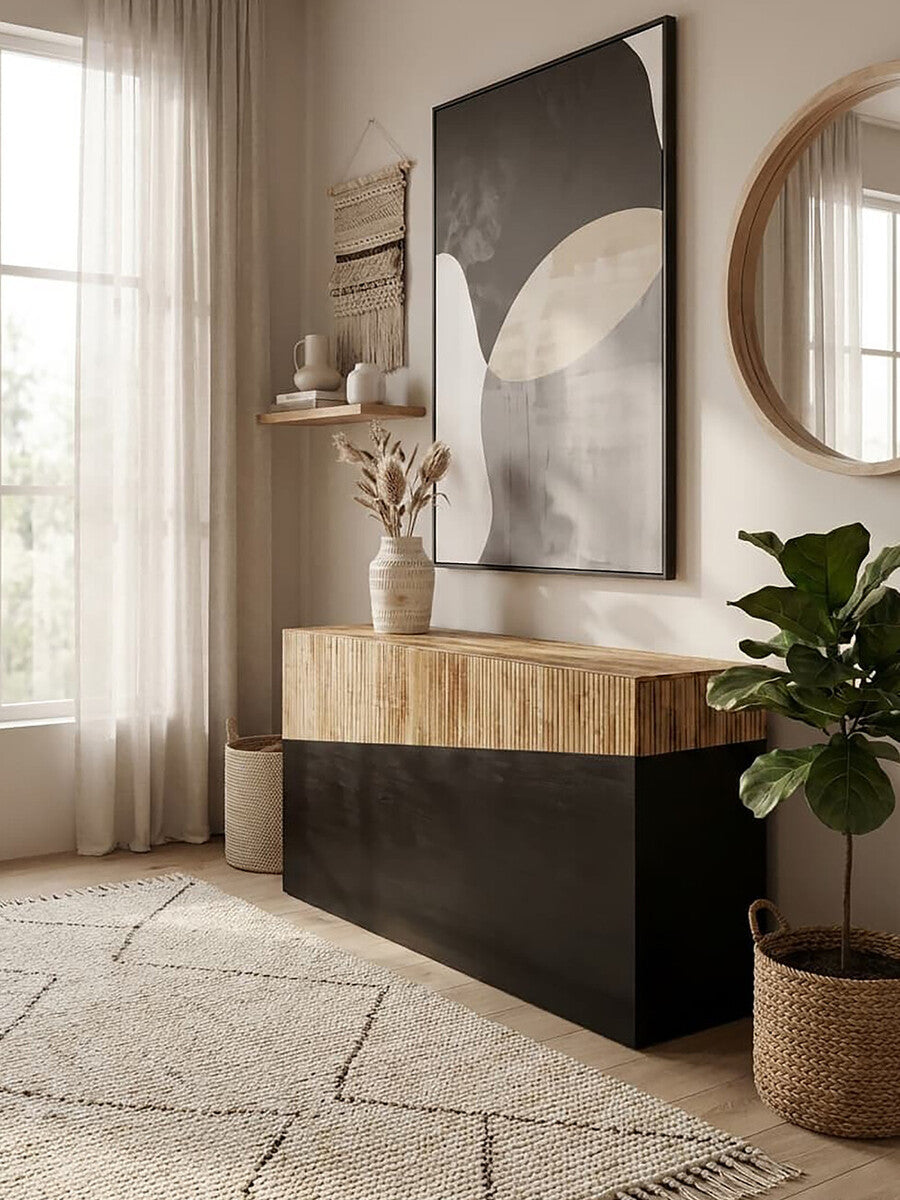 Gabor Black and Natural Bamboo Console Table