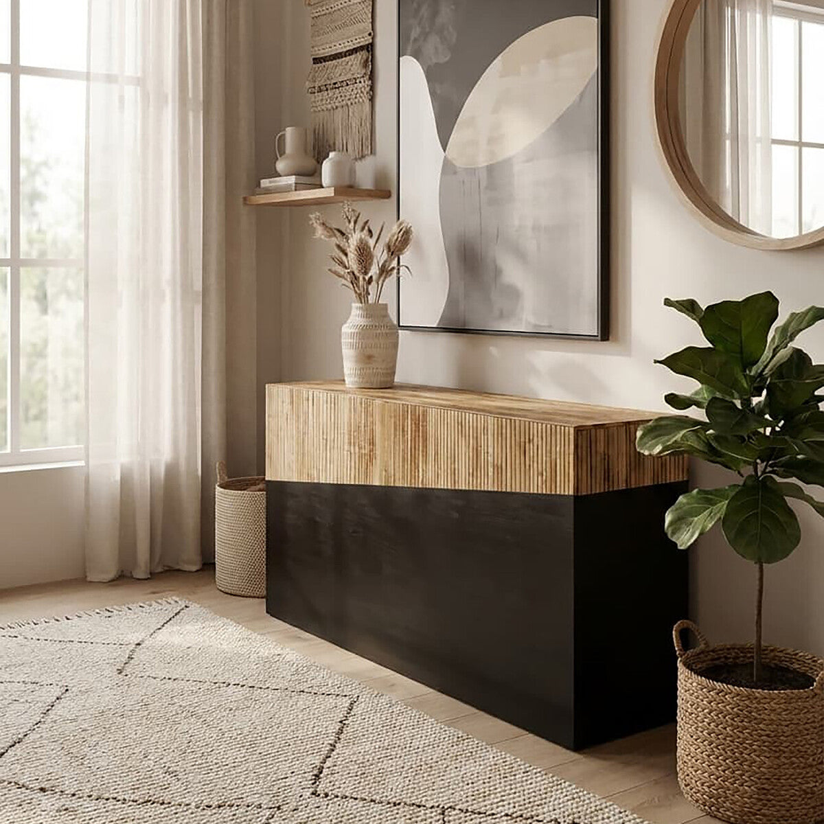 Gabor Black and Natural Bamboo Console Table