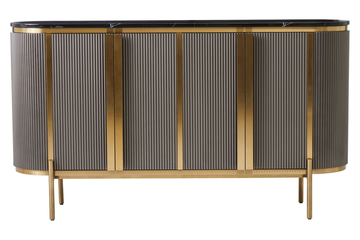 Dervio Black Marble and Grey Wood Effect 4 Door Sideboard