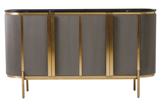Black Marble and Grey Wood Effect 4 Door Sideboard