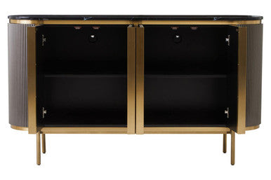 Dervio Black Marble and Grey Wood Effect 4 Door Sideboard