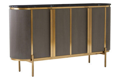 Dervio Black Marble and Grey Wood Effect 4 Door Sideboard