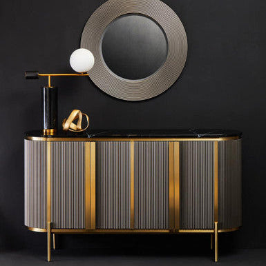 Dervio Black Marble and Grey Wood Effect 4 Door Sideboard