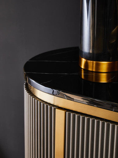 Dervio Black Marble and Grey Wood Effect 4 Door Sideboard