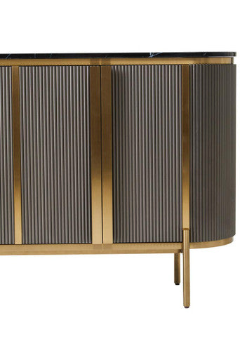 Dervio Black Marble and Grey Wood Effect 4 Door Sideboard