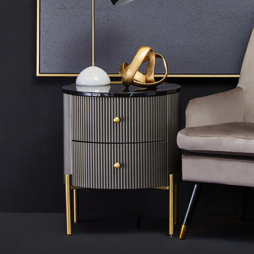 Dervio Black Marble and Grey Wood Effect 2 Drawer Chest