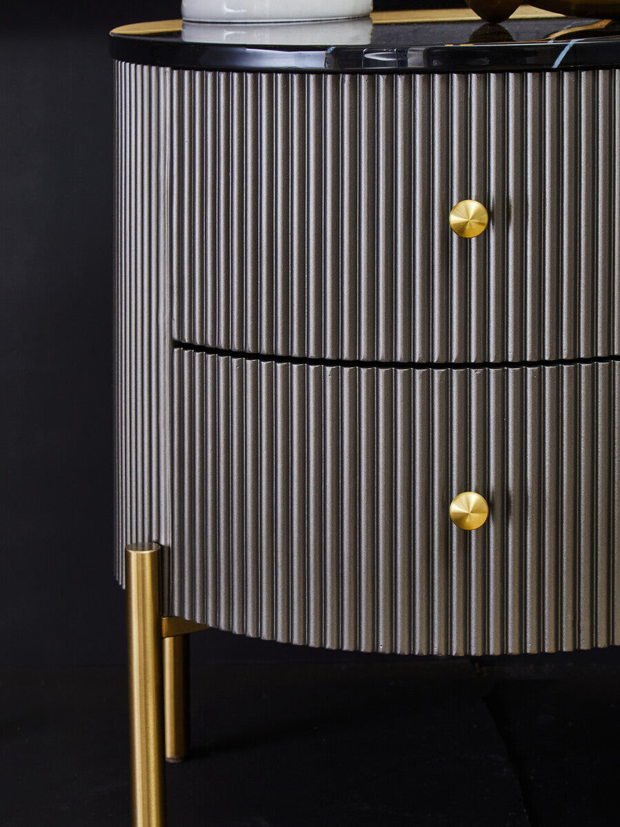 Dervio Black Marble and Grey Wood Effect 2 Drawer Chest