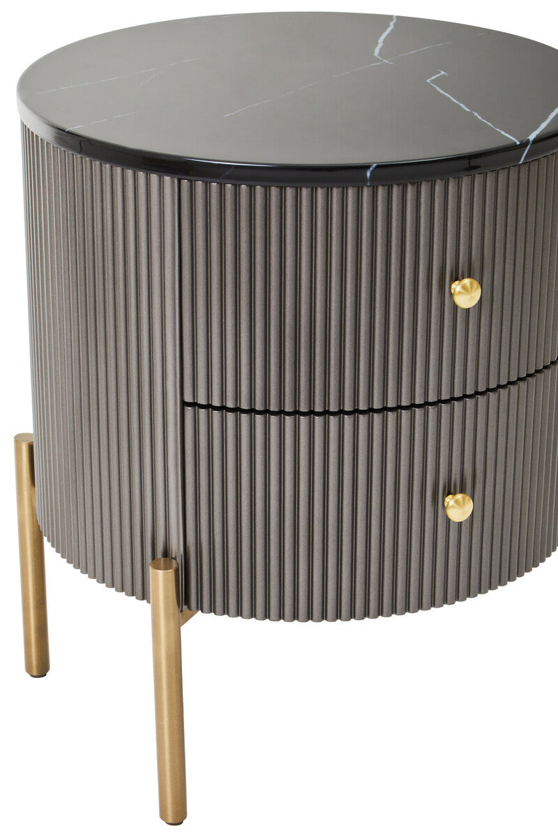 Dervio Black Marble and Grey Wood Effect 2 Drawer Chest