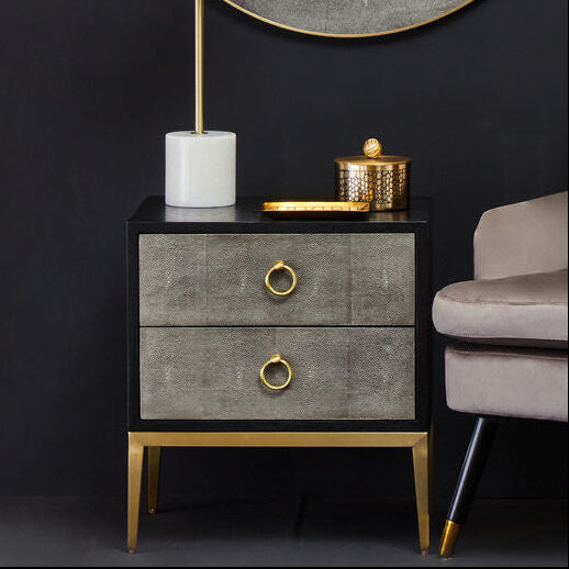 Deruta Black and Grey Shagreen Effect 2 Drawer Side Table