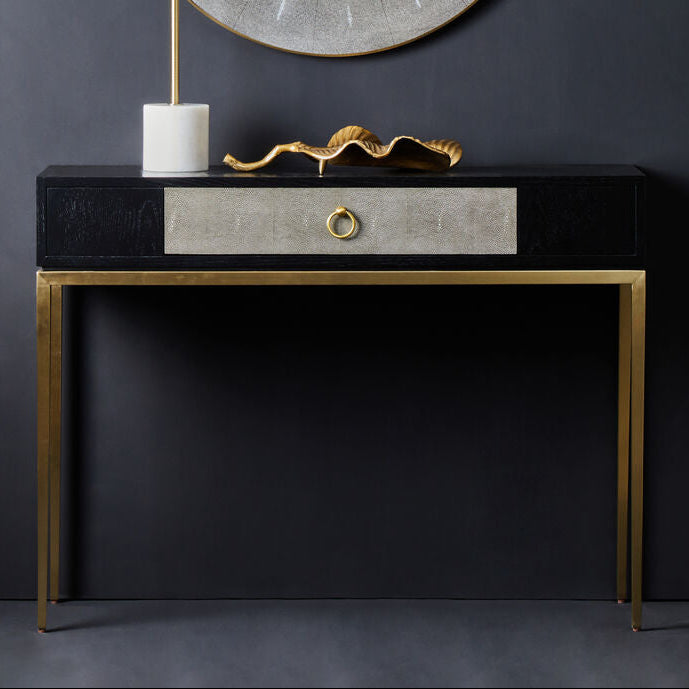 Deruta Black and Grey Shagreen Effect 1 Drawer Console Table