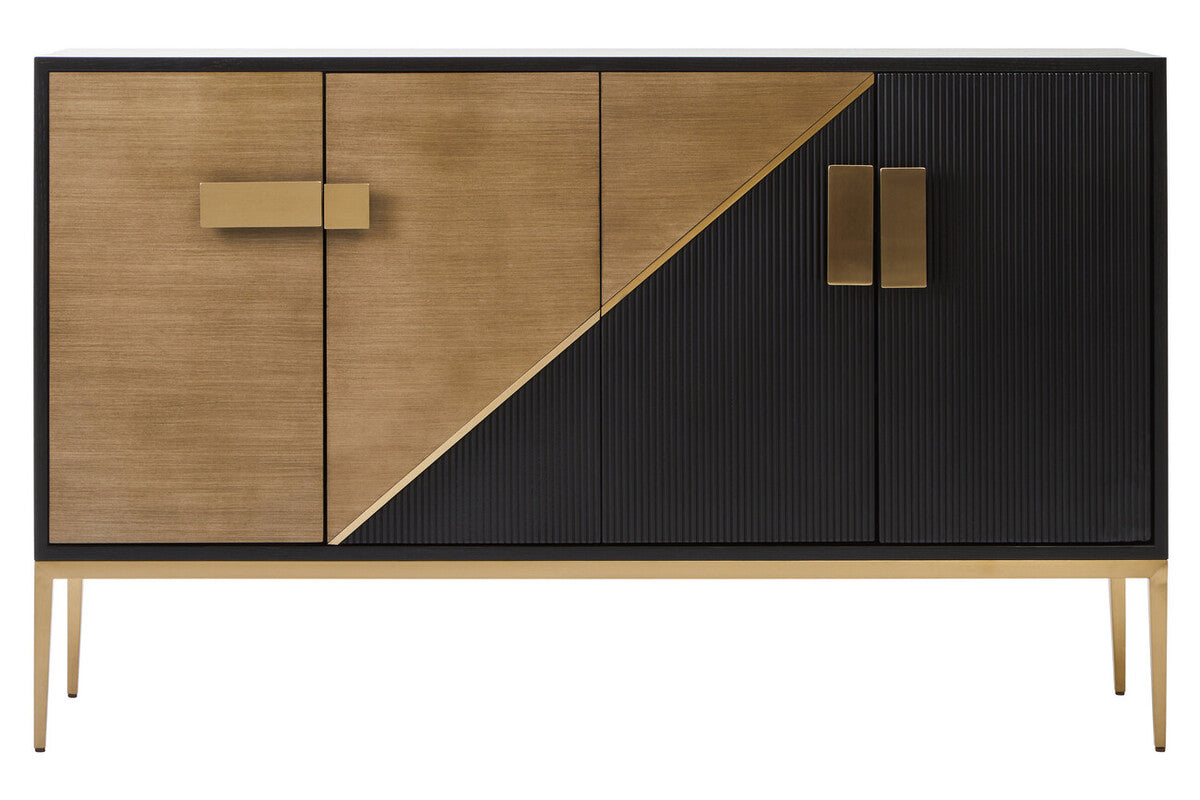 Davoli Black and Grey Wood Effect Sideboard with Gold Finish Base