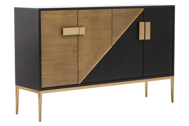 Davoli Black and Grey Wood Effect Sideboard with Gold Finish Base