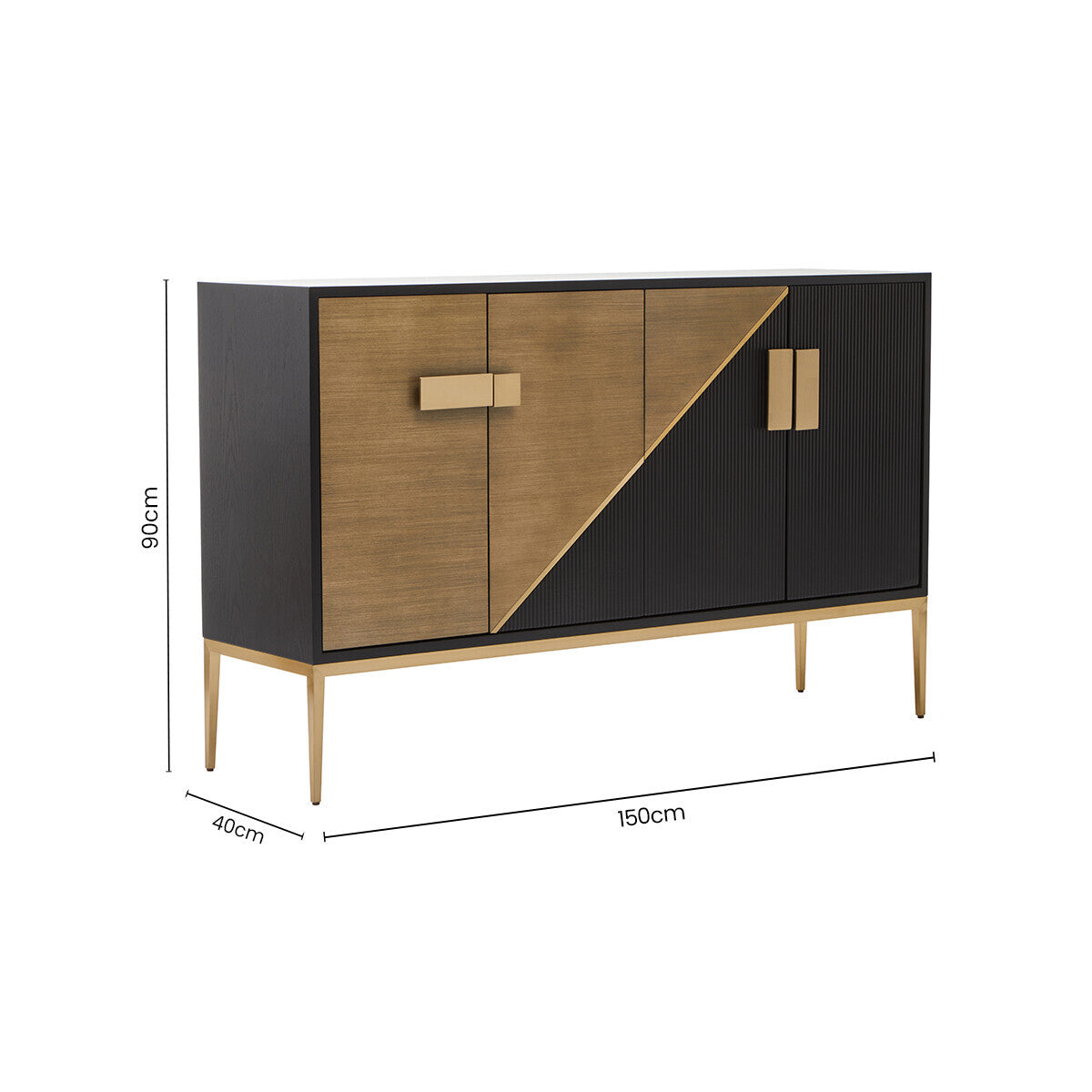 Davoli Black and Grey Wood Effect Sideboard with Gold Finish Base