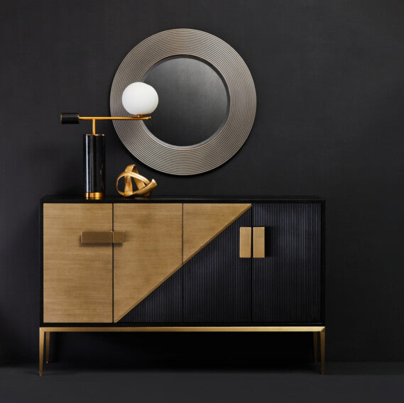Davoli Black and Grey Wood Effect Sideboard with Gold Finish Base