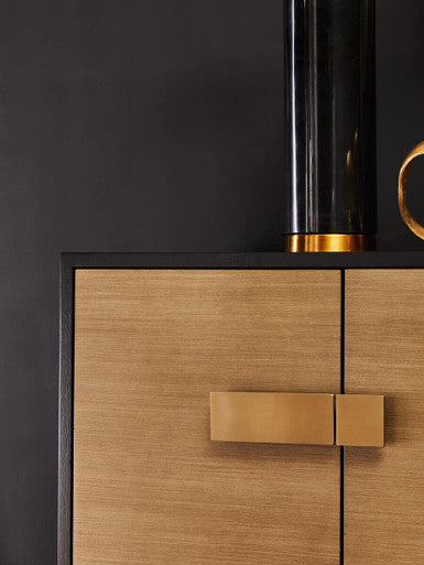 Davoli Black and Grey Wood Effect Sideboard with Gold Finish Base
