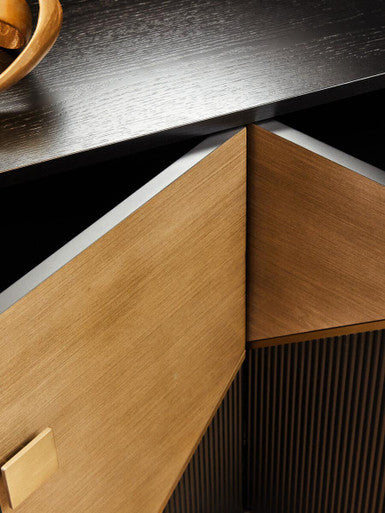 Davoli Black and Grey Wood Effect Sideboard with Gold Finish Base