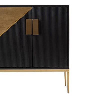 Davoli Black and Grey Wood Effect Sideboard with Gold Finish Base