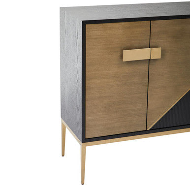 Davoli Black and Grey Wood Effect Sideboard with Gold Finish Base