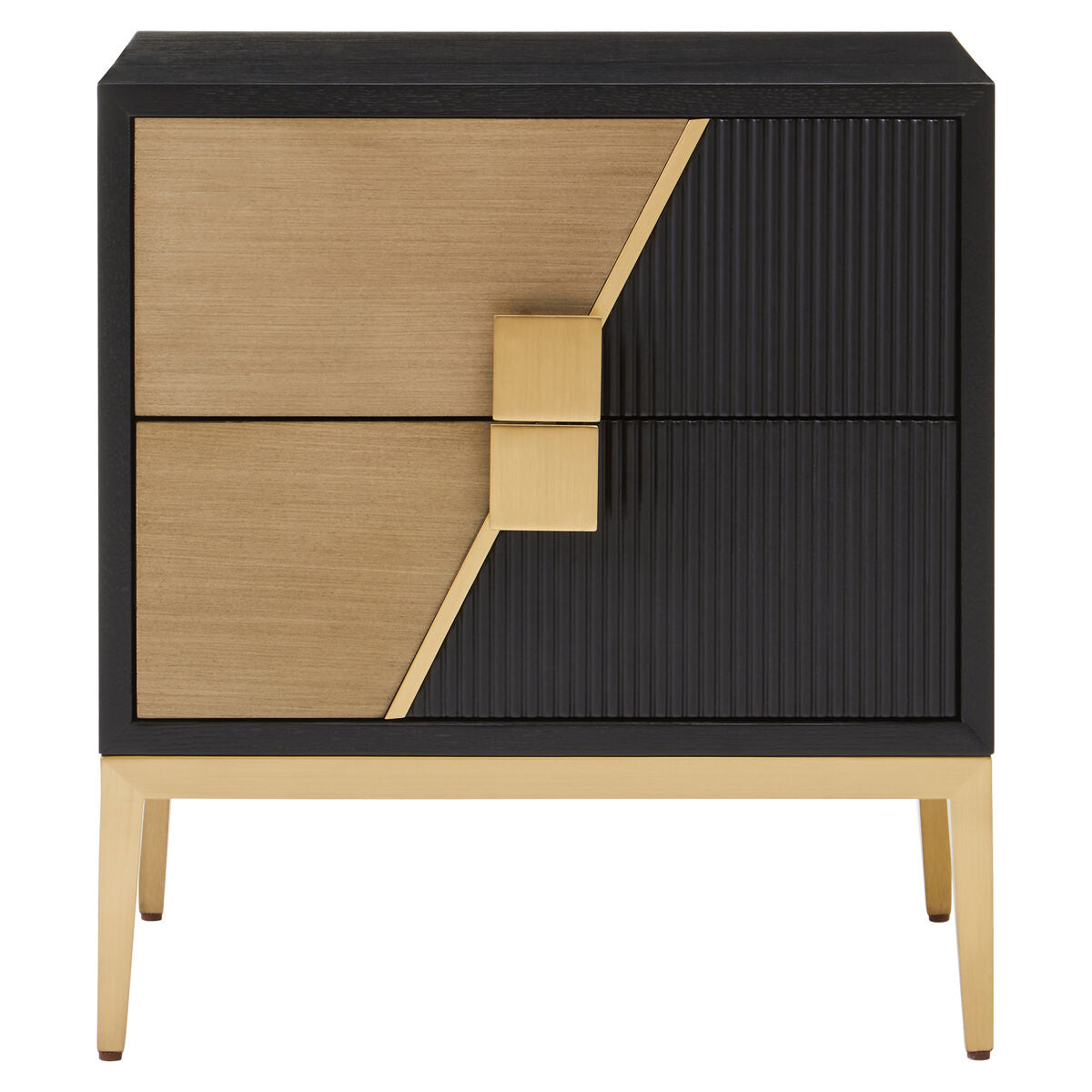 Davoli Black and Gold Finish 2 Drawer Side Table