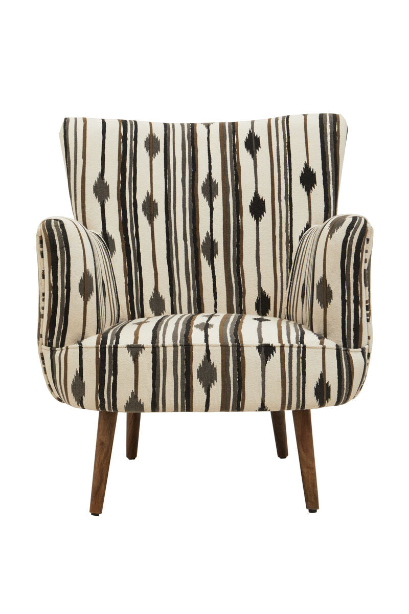 Cefena Black and White Fabric Chair with Flared Arms
