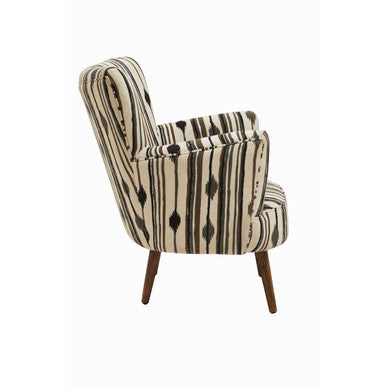Cefena Black and White Fabric Chair with Flared Arms