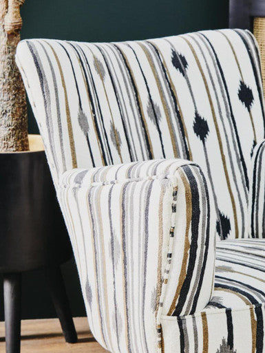Cefena Black and White Fabric Chair with Flared Arms