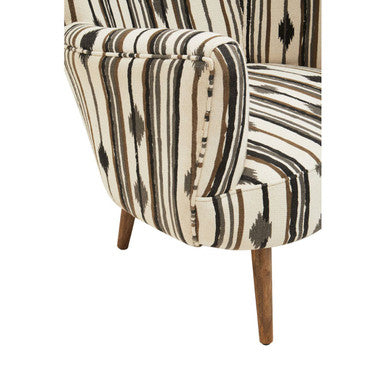 Cefena Black and White Fabric Chair with Flared Arms