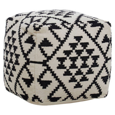Cefena Black and White Fabric Square Pouffe