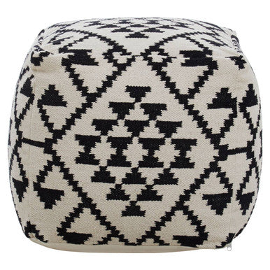 Cefena Black and White Fabric Square Pouffe
