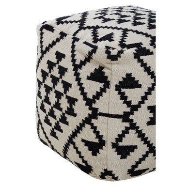 Cefena Black and White Fabric Square Pouffe