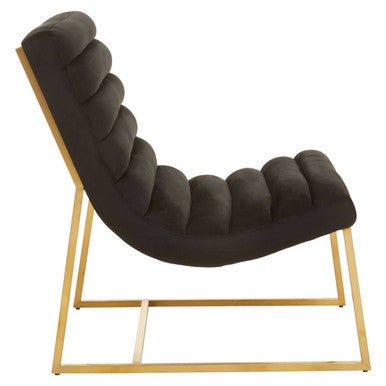 Vogue Black Velvet Channel Tufting Lounge Chair