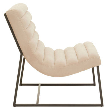 Vogue Ivory Velvet Channel Tufting Lounge Chair