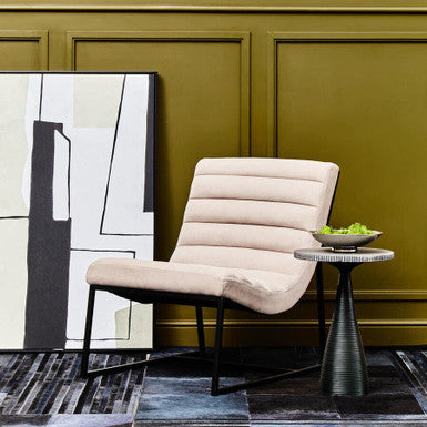 Vogue Ivory Velvet Channel Tufting Lounge Chair