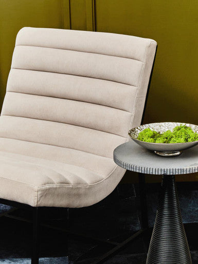 Vogue Ivory Velvet Channel Tufting Lounge Chair