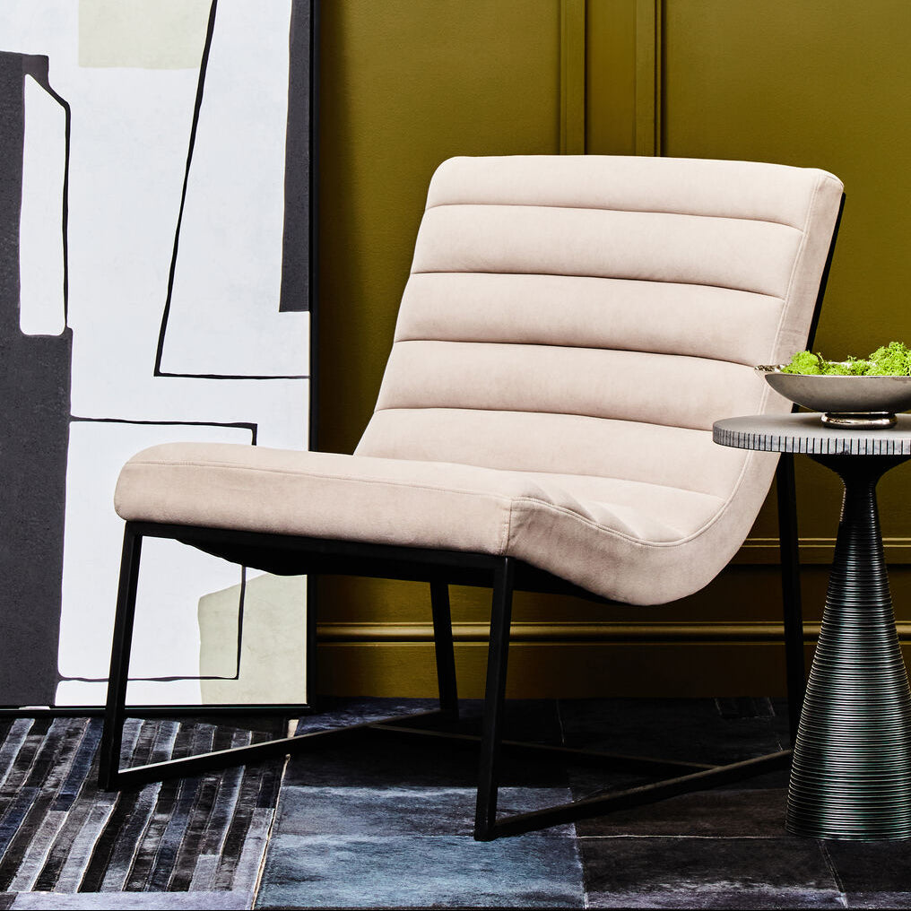 Vogue Ivory Velvet Channel Tufting Lounge Chair