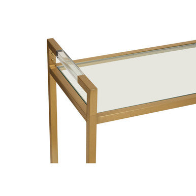 Matte Gold Stainless Steel Console Table with Clear Glass Top and Shelf | Vogue