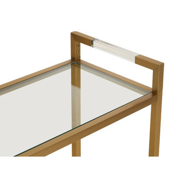 Matte Gold Stainless Steel Console Table with Clear Glass Top and Shelf | Vogue