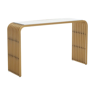 Vogue Clear Glass Console Table with Slatted Matt Gold Frame