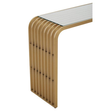 Vogue Clear Glass Console Table with Slatted Matt Gold Frame