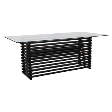 Clear Glass Dining Table with Slatted Matt Black Base