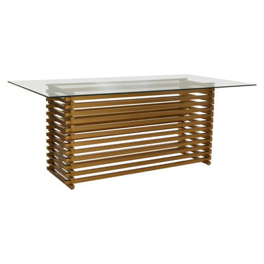 Rectangular Glass Top Dining Table with Matte Gold Stainless Steel Base