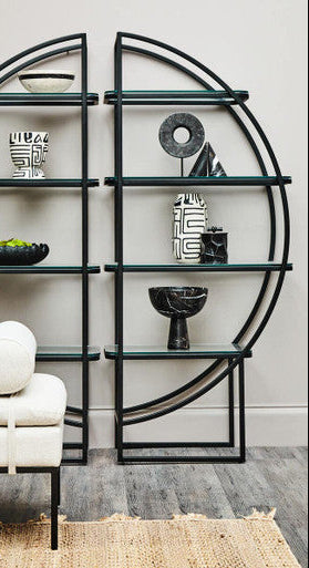 Vogue Matt Black Finish 4 Tier Right Half Moon Shelf Unit