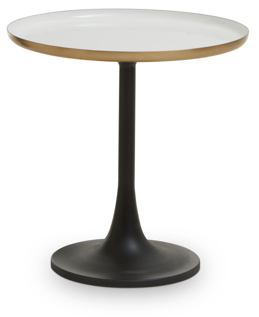 Corra White and Gold Finish Side Table with Black Base