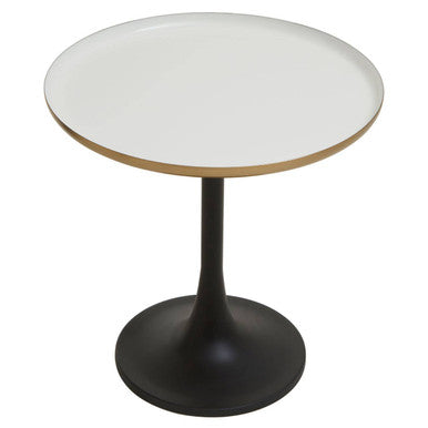 Corra White and Gold Finish Side Table with Black Base