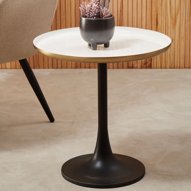 Corra White and Gold Finish Side Table with Black Base