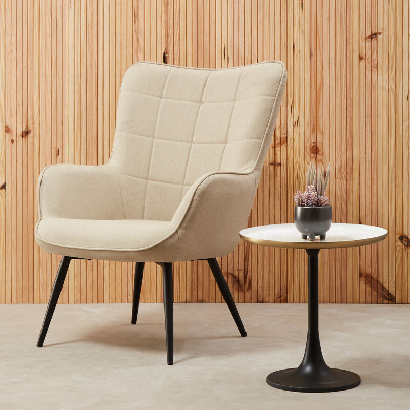 Corra White and Gold Finish Side Table with Black Base
