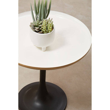 Corra White and Gold Finish Side Table with Black Base