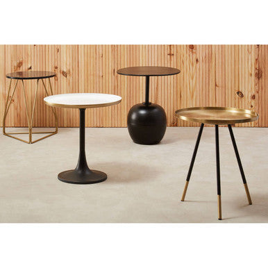 Corra White and Gold Finish Side Table with Black Base